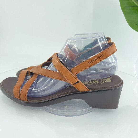 Mephisto France Women's Sandal Size 42 12 Block Heel Slingback Brown Leather - Picture 5 of 15
